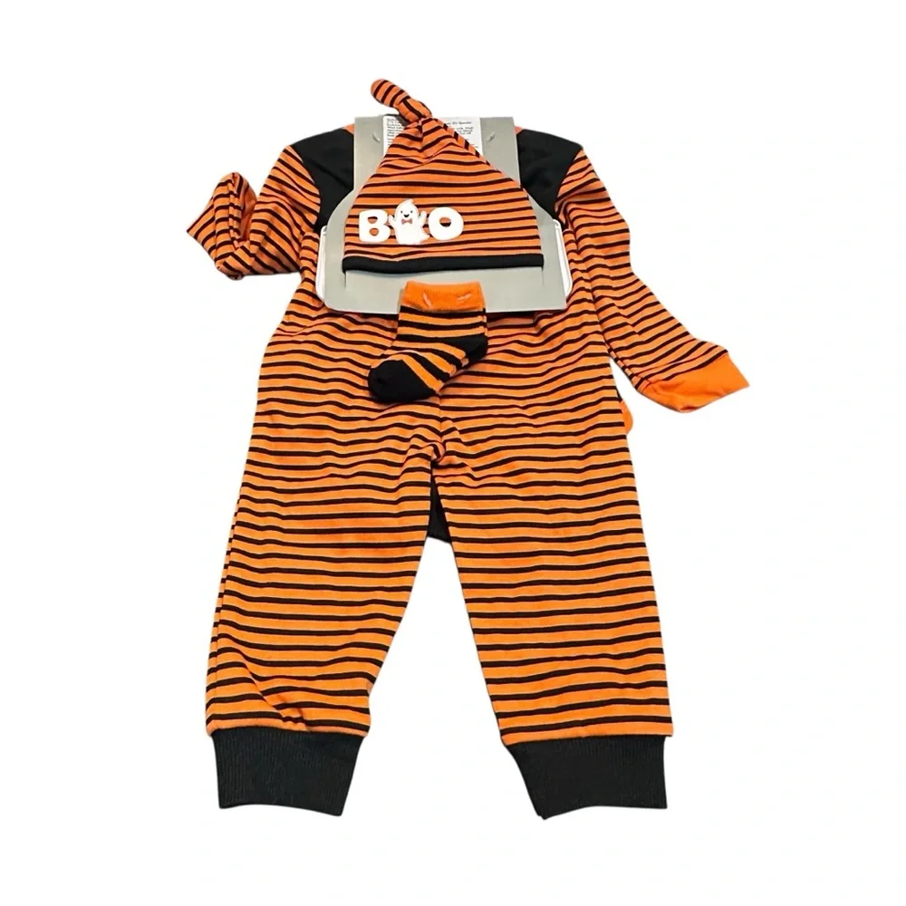 Baby Essentials Black and Orange Halloween Outfit “Scary‎ Handsome” 4-Piece Set